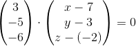 \begin{pmatrix} 3\\-5 \\ -6 \end{pmatrix}\cdot \begin{pmatrix} x-7\\y-3 \\ z-\left ( -2 \right ) \end{pmatrix}=0