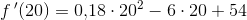 f{\, }'(20)=0{,}18\cdot 20^2-6\cdot 20+54