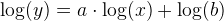 \log(y)=a\cdot \log(x)+\log( b)
