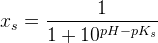 x_s=\frac{1}{1+10^{pH-pK_s}}