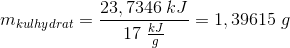 m_{kulhydrat}=\frac{23,7346\; kJ}{17\; \frac{kJ}{g}}=1,39615\; g
