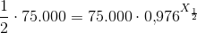 \frac{1}{2}\cdot 75.000=75.000\cdot 0{,}976^{X_{\frac{1}{2}}}