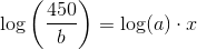 \log\left ( \frac{450}{b} \right )=\log(a)\cdot x
