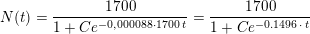 \small N(t)=\frac{1700}{1+Ce^{-0{,}000088\cdot 1700\; t}}=\frac{1700}{1+Ce^{-0{.}1496\, \cdot \, t}}