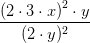 \frac{\left (2\cdot 3\cdot x \right )^2\cdot y}{(2\cdot y)^2}