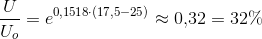 \frac{U}{U_o} =e^{0,1518\cdot (17{,}5-25)} \approx 0{,}32=32\%