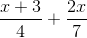 \frac{x+3}{4}+\frac{2x}{7}