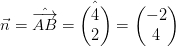 \vec{n}=\hat{\overrightarrow{{AB}}}=\hat{{\begin{pmatrix} 4\\2 \end{pmatrix}}}=\begin{pmatrix} -2\\ 4 \end{pmatrix}