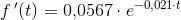 f{\, }'(t)=0{,}0567\cdot e^{-0{,021\cdot t}}