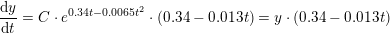 \small \small \frac{\mathrm{d} y}{\mathrm{d} t}=C\cdot e^{0{.}34t-0{.}0065t^2}\cdot \left ( 0{.}34-0{.}013t \right )=y\cdot \left ( 0{.}34-0{.}013t \right )