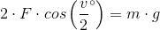 2\cdot F\cdot cos\left (\frac{v}{2}^{\circ} \right )=m\cdot g