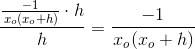 \frac{\frac{-1}{\left x_o(x_o+h \right )}\cdot h}{h}=\frac{-1}{\left x_o(x_o+h \right )}