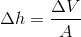 \Delta h=\frac{\Delta V}{A}