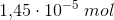 1{,}45\cdot 10^{-5}\; mol