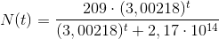 N(t)=\frac{209\cdot (3,00218)^{t}}{(3,00218)^{t}+2,17\cdot 10^{14}}
