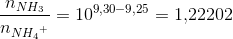 \frac{n_{NH_3}}{n_{N{H_{4}}^{+}}}=10^{9,30-9,25}=1{,}22202
