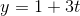 y=1+3t
