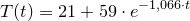 \small T(t) = 21 + 59 \cdot e^{-1,066\cdot t}