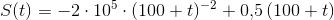 S(t)=-2\cdot 10^5\cdot (100+t)^{-2}+0{,}5\left ( 100+t \right )