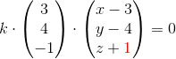 k\cdot \begin{pmatrix}3 \\4 \\-1 \end{pmatrix}\cdot\begin{pmatrix} x-3\\y-4 \\ z+{\color{Red} 1} \end{pmatrix}=0