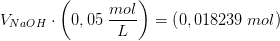 V_{NaOH}\cdot \left ( 0,05\; \frac{mol}{L} \right )=\left (0,018239\; mol \right )