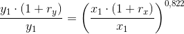 \frac{y_1\cdot \left ( 1+r_y \right ) }{y_1}= \left (\frac{x_1\cdot \left ( 1+r_x \right )}{x_1} \right )^{0,822}