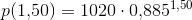 p(1{,}50)=1020 \cdot 0{,}885^{1{,}50}