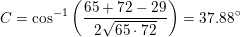 \small C=\cos^{-1}\left ( \frac{65+72-29}{2\sqrt{65\cdot 72}} \right )=37{.}88^\circ