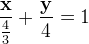 \frac{\mathbf{x}}{\frac{4}{3}}+\frac{\mathbf{y}}{4}=1