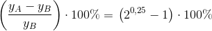 \left (\frac{y_A-y_B}{y_B} \right )\cdot 100\%=\left \left (2 ^{0{,}25}-1 \right )\cdot 100\%