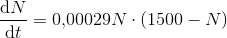 \frac{\mathrm{d} N}{\mathrm{d} t}=0{,}00029N\cdot (1500-N)
