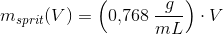 m_{sprit}(V)=\left ( 0{,}768\; \frac{g}{mL} \right )\cdot V