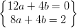 \begin{Bmatrix} 12a+4b=0\\ 8a+4b=2 \end{Bmatrix}