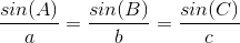 \frac{sin(A)}{a}=\frac{sin(B)}{b}=\frac{sin(C)}{c}