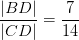 \frac{\left | BD \right |}{\left | CD \right |}=\frac{7}{14}
