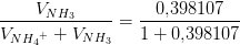 \frac{V_{NH_3}}{V_{N{H_4}^+}+V_{NH_3} }=\frac{0{,}398107}{1+0{,}398107}