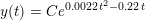 \small y(t)=Ce^{0{.}0022\, t^2-0{.}22\, t}
