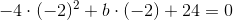 -4\cdot( -2)^2+b\cdot (-2)+24=0