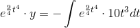 e^{\frac{9}{4}t^4} \right\cdot y =-\int e^{\frac{9}{4}t^4}\cdot 10t^3dt
