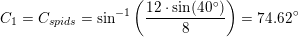 \small C_1=C_{spids}=\sin^{-1}\left ( \frac{12\cdot \sin(40^\circ)}{8} \right )=74{.}62^\circ
