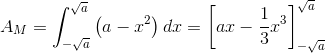 A_{M}=\int_{-\sqrt{a}}^{\sqrt{a}}\left ( a-x^2 \right )dx=\left [ ax-\frac{1}{3} x^3\right ]_{-\sqrt{a}}^{\sqrt{a}}