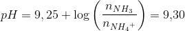 pH=9,25+\log\left ( \frac{n_{NH_3}}{n_{N{H_{4}}^{+}}} \right )=9{,}30