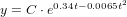 \small y=C\cdot e^{0{.}34t-0{.}0065t^2}