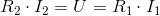 R_2\cdot I_2=U=R_1\cdot I_1