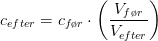 c_{efter}=c_{f\o r}\cdot\left ( \frac{V_{f\o r}}{V_{efter}} \right )