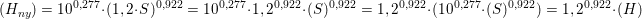 \small \small \small \! \! \! \! \! \! \! \! \! \! \! \! \! \! \! \! \! \! \! \! \! \! \! \! \! \! \! \! \! \! \! \! \! \! \! \! \! \! \! \! \! \! \! \! \! \! \! \! \! \! \! (H_{ny})=10^{0,277}\cdot (1,2\cdot S)^{0,922}=10^{0,277}\cdot1,2^{0,922}\cdot (S)^{0,922}=1,2^{0,922}\cdot (10^{0,277}\cdot(S)^{0,922})=1,2^{0,922}\cdot (H)