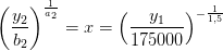 \left ( \frac{y_2}{b_2} \right )^{\frac{1}{a_2}}=x=\left ( \frac{y_1}{175000} \right )^{-\frac{1}{1,5}}