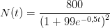 N(t)=\frac{800}{\left (1+99e^{-0{,}5t} \right )^2}
