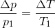 \frac{\Delta p}{p_1}=\frac{\Delta T}{T_1}