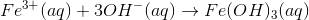 Fe^{3+}(aq)+3 OH^-(aq) \rightarrow Fe(OH)_3(aq)